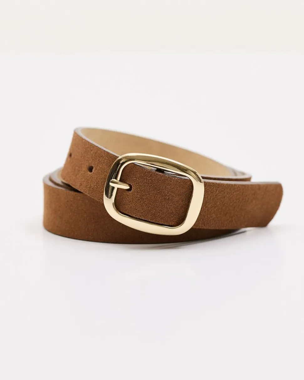 Genuine Brown Suede Leather Belt with Square Buckle