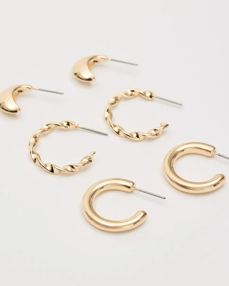 Golden Hoops - 3 Pairs