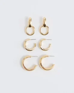 Golden Hoops - 3 Pairs