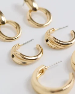 Golden Hoops - 3 Pairs