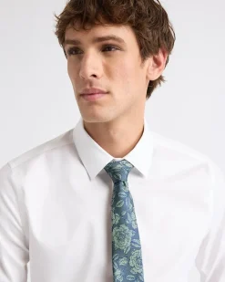 Green Regular Tie with Tonal Floral Pattern