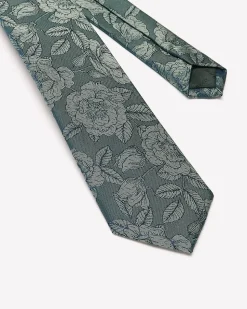 Green Regular Tie with Tonal Floral Pattern