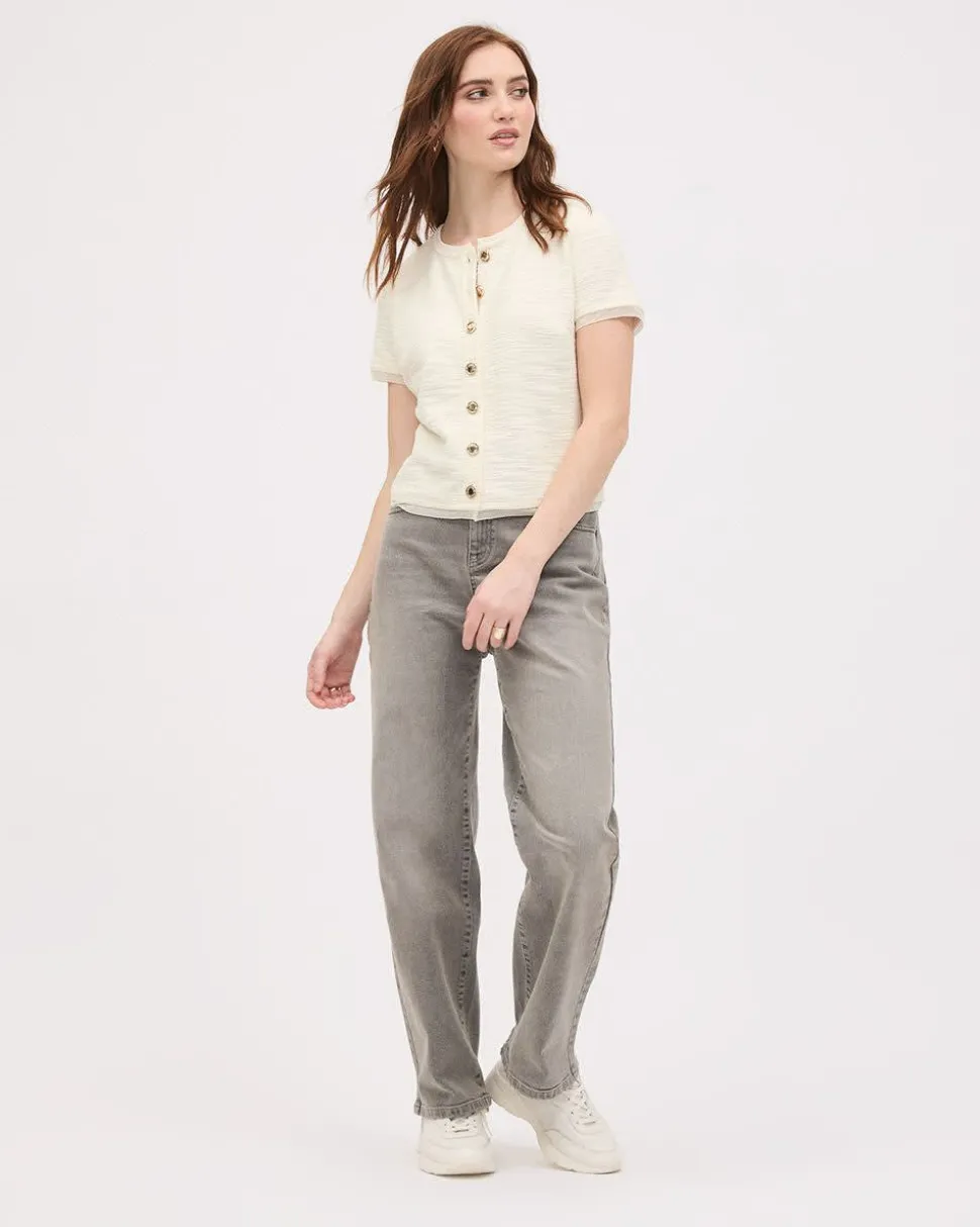 Grey High-Waisted Straight-Leg Jeans