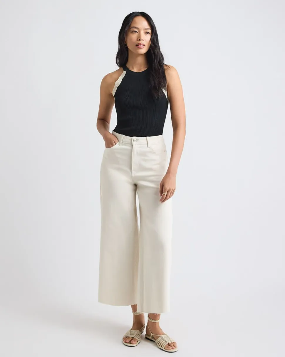 Halter-Neck Ribbed Tank with Crocheted Stitches