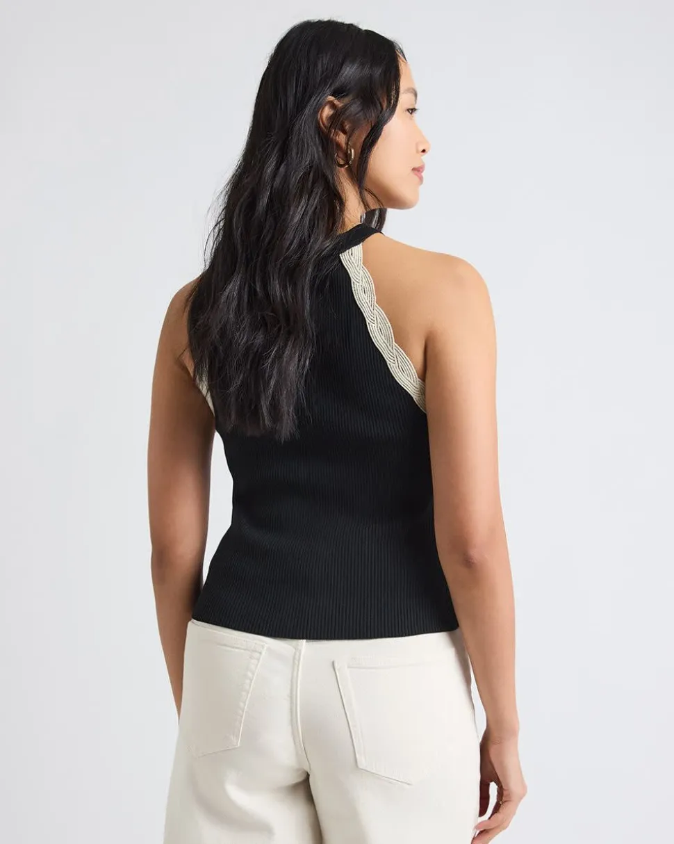 Halter-Neck Ribbed Tank with Crocheted Stitches