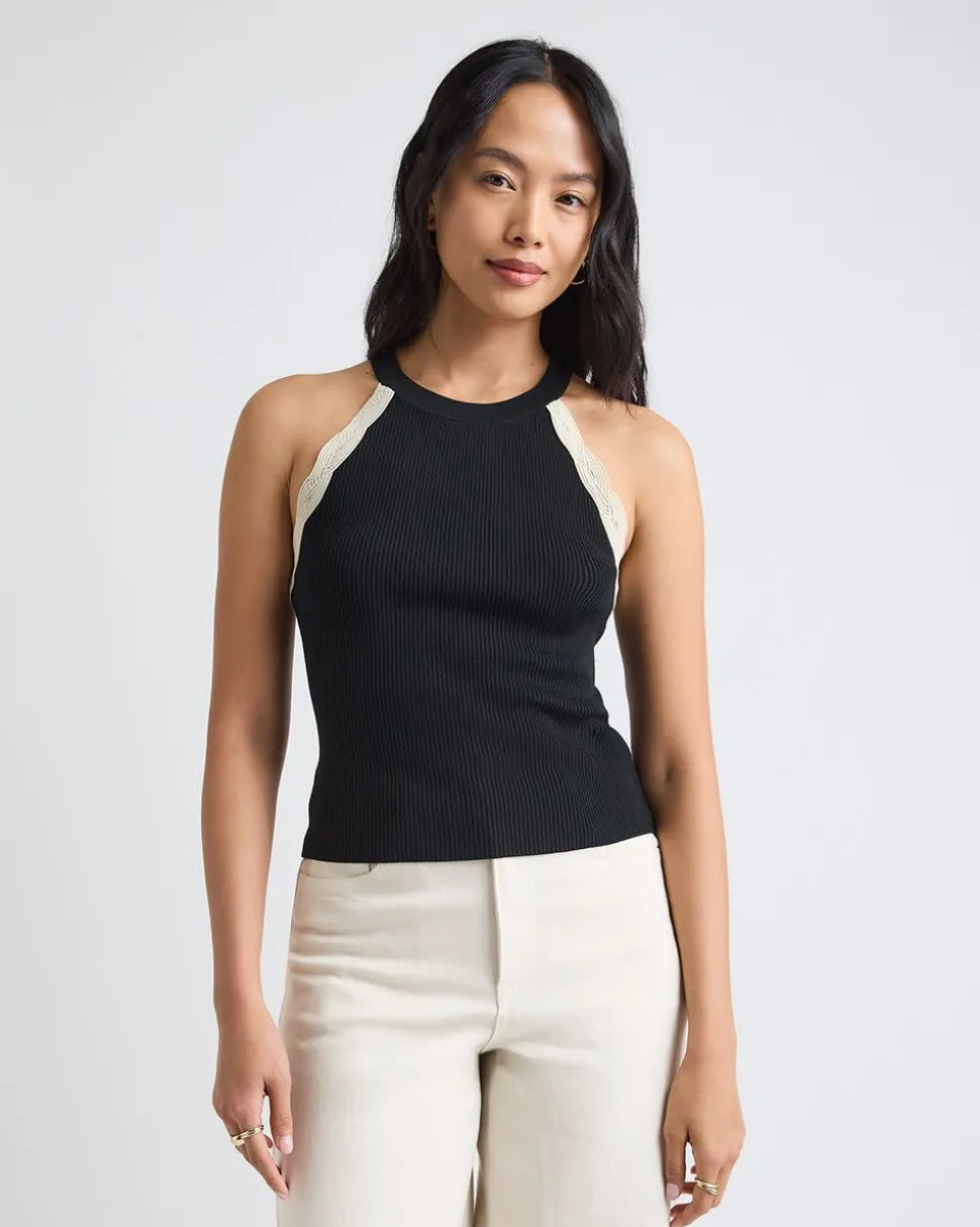 Halter-Neck Ribbed Tank with Crocheted Stitches