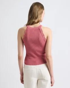 Halter-Neck Ribbed Tank with Crocheted Stitches