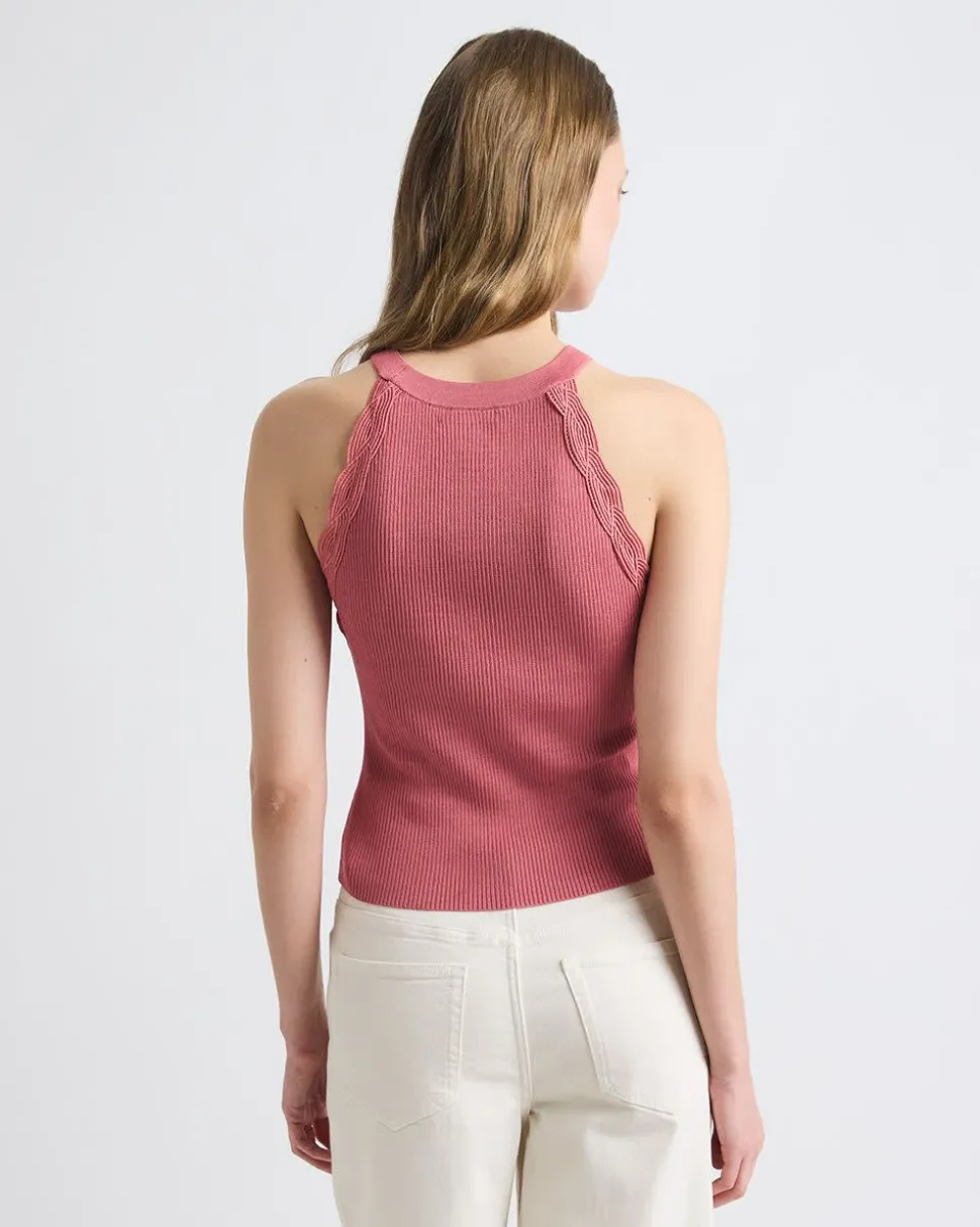 Halter-Neck Ribbed Tank with Crocheted Stitches