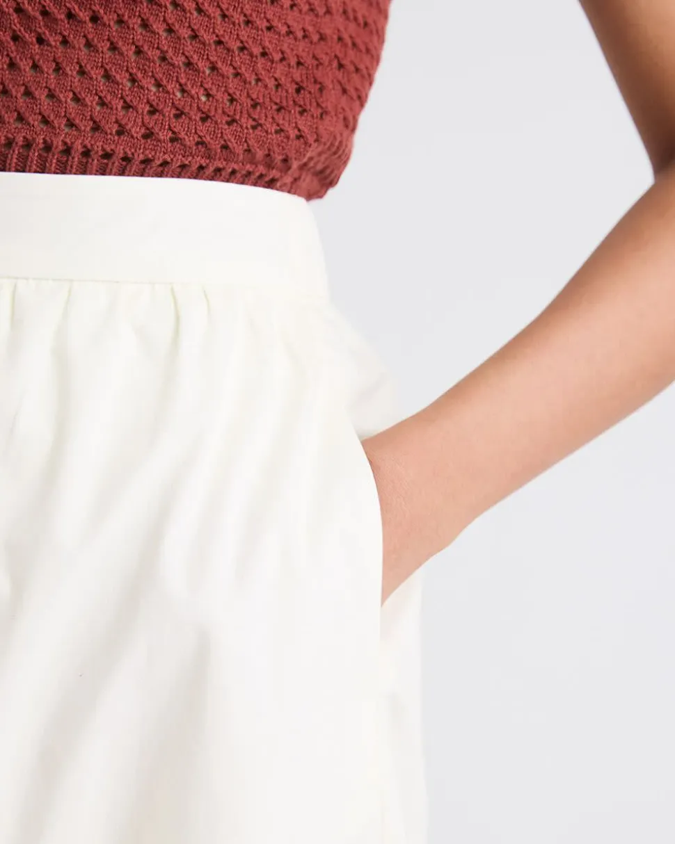 High-Rise A-Line Poplin Midi Skirt