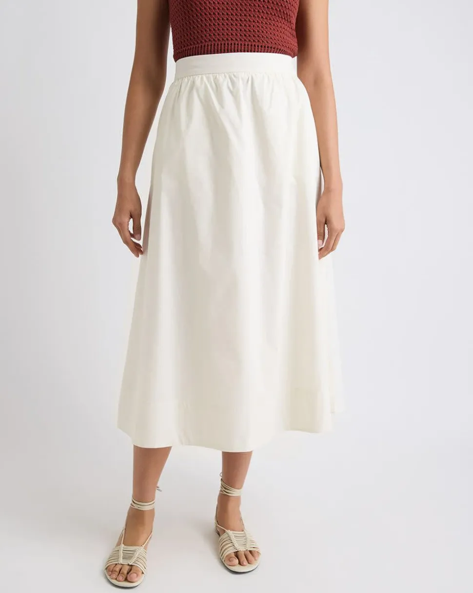 High-Rise A-Line Poplin Midi Skirt