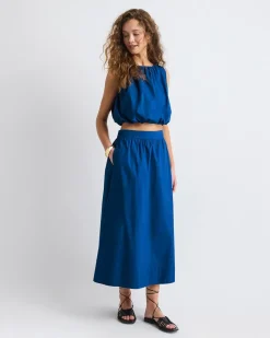 High-Rise A-Line Poplin Midi Skirt