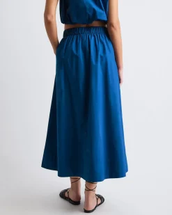 High-Rise A-Line Poplin Midi Skirt