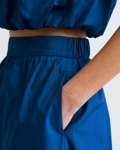 High-Rise A-Line Poplin Midi Skirt
