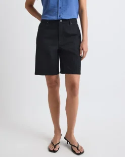 High-Rise Black Denim Bermuda