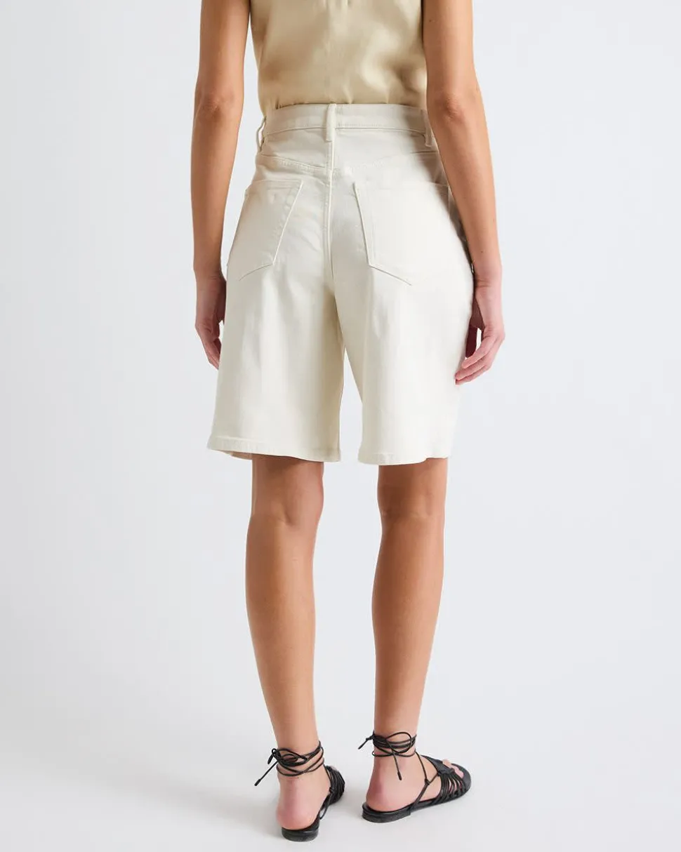 High-Rise Cream Denim Bermuda