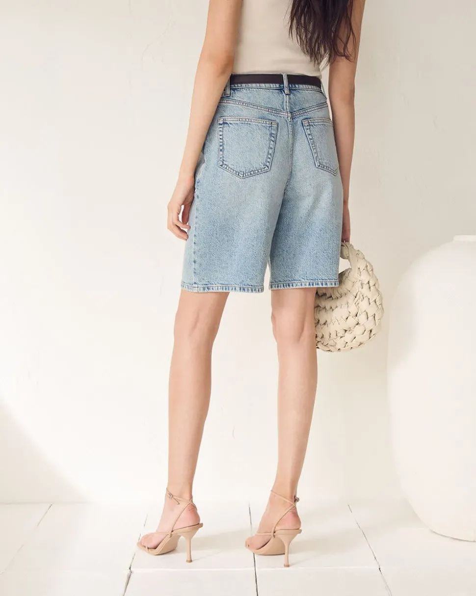 High-Rise Denim Bermuda