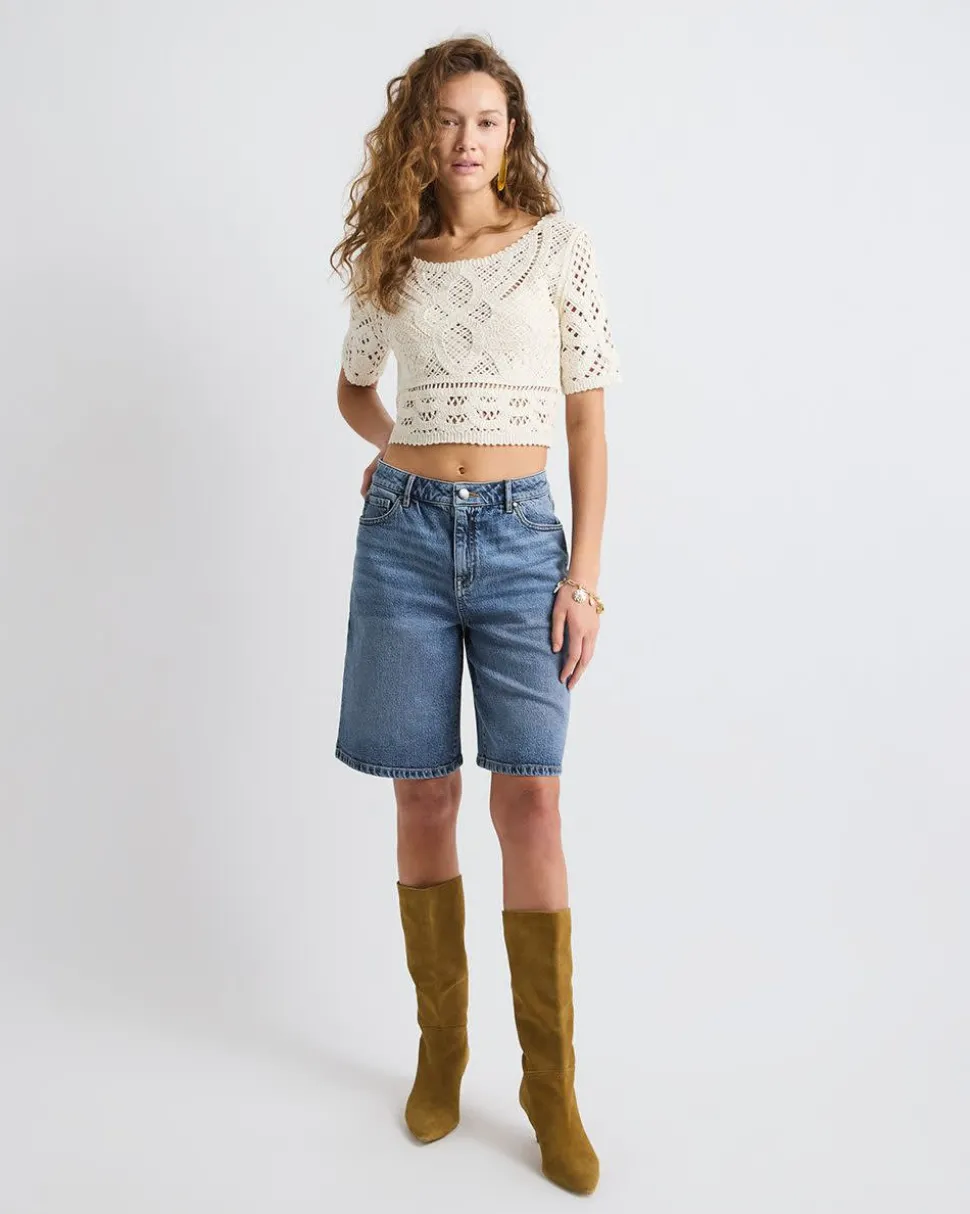 High-Rise Denim Bermuda