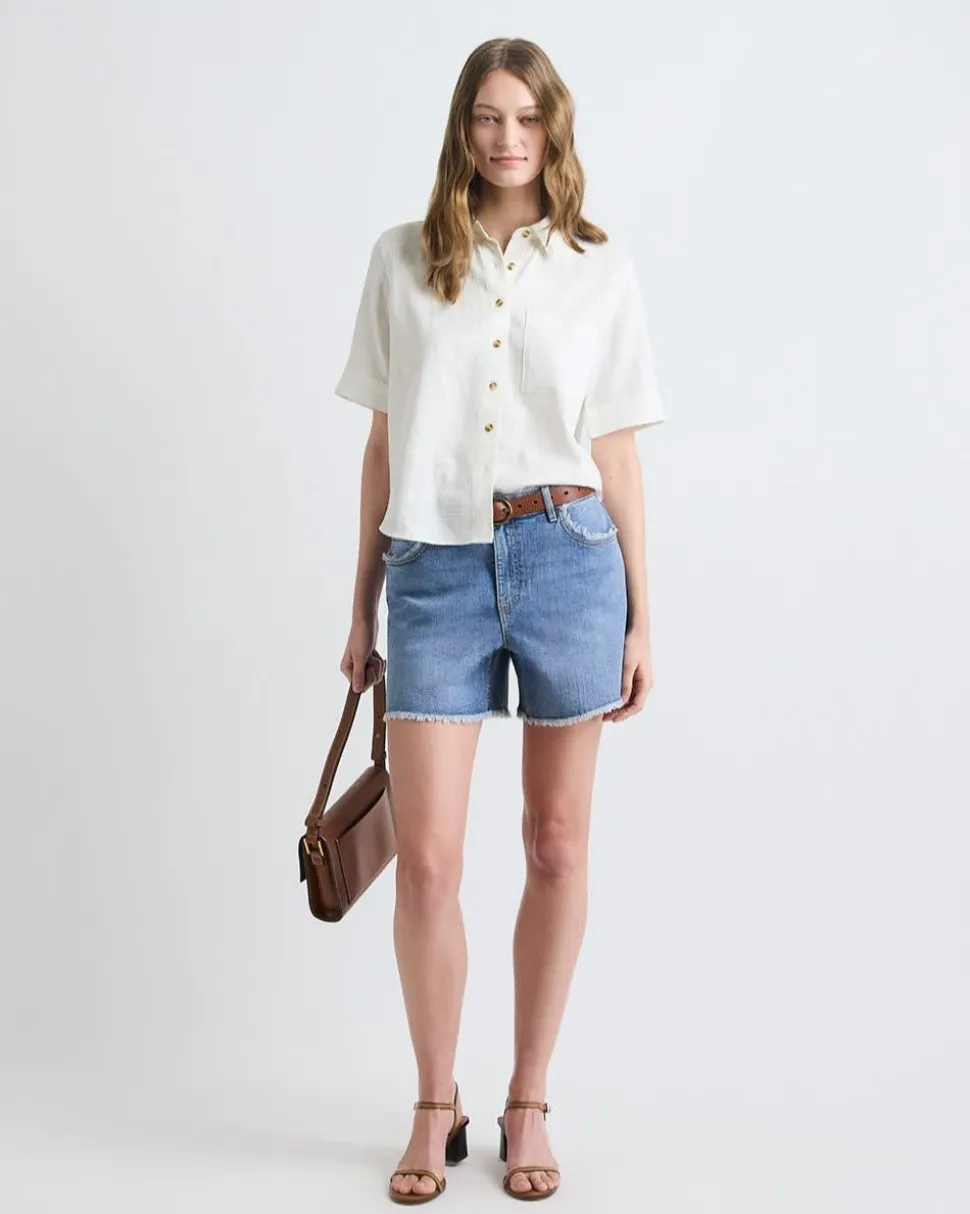 High-Rise Denim Shorts with Raw Hem