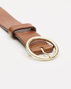 Leather Belt with Round Buckle