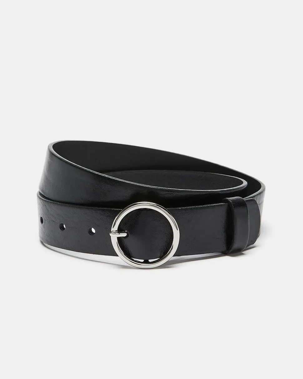 Leather Belt with Round Buckle