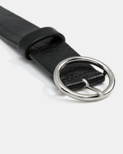 Leather Belt with Round Buckle