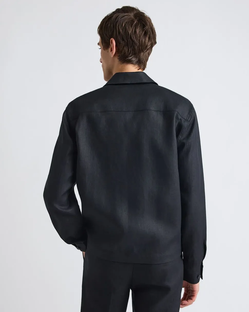 Linen Jacket with Flap Pockets at Chest