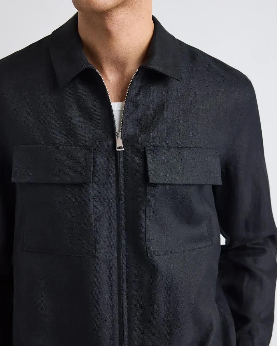 Linen Jacket with Flap Pockets at Chest