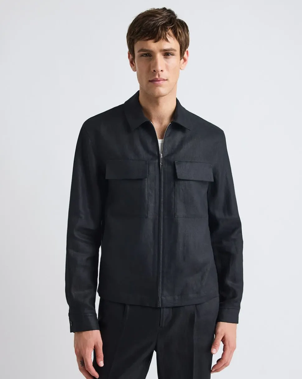 Linen Jacket with Flap Pockets at Chest