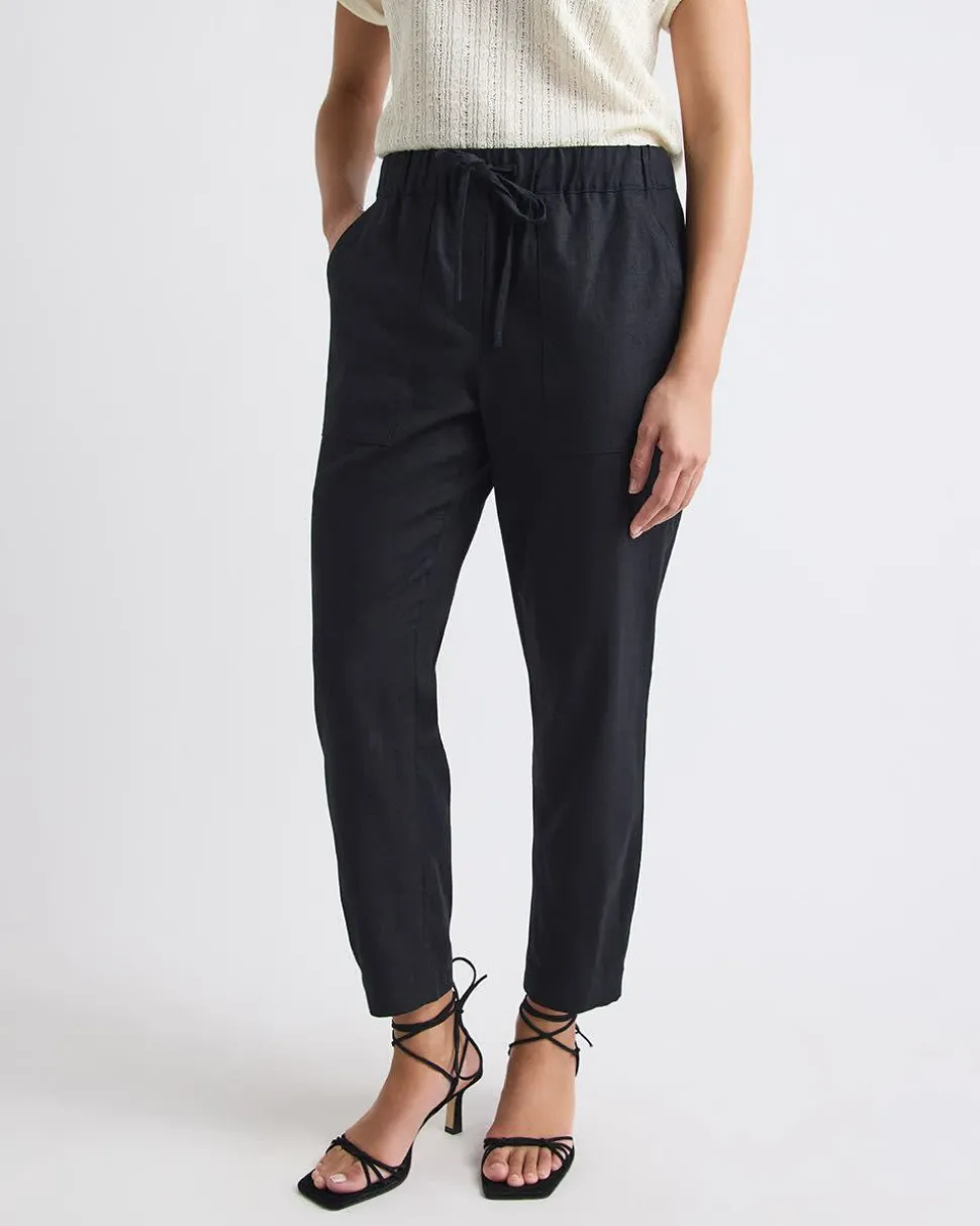 Linen Mid-Rise Tapered-Leg Jogger Pant