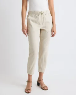 Linen Mid-Rise Tapered-Leg Jogger Pant