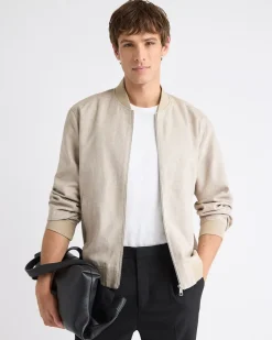 Linen-Blend Bomber Jacket