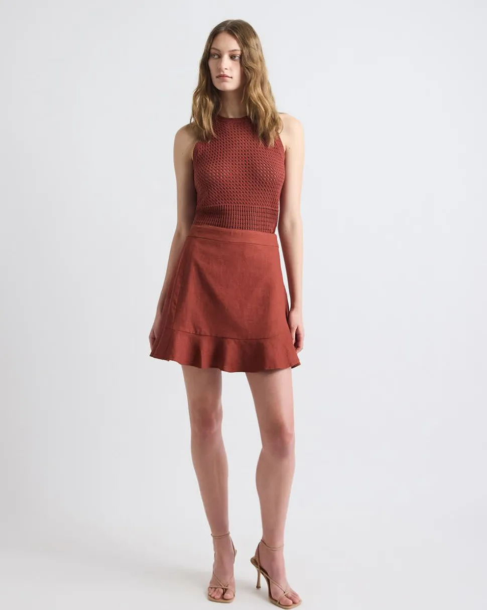 Linen-Blend Faux-Wrap Mini Skirt