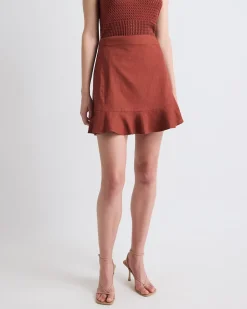 Linen-Blend Faux-Wrap Mini Skirt
