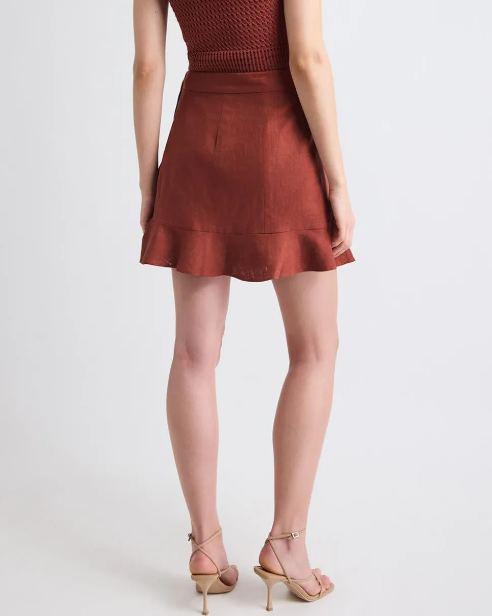 Linen-Blend Faux-Wrap Mini Skirt