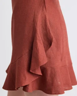 Linen-Blend Faux-Wrap Mini Skirt