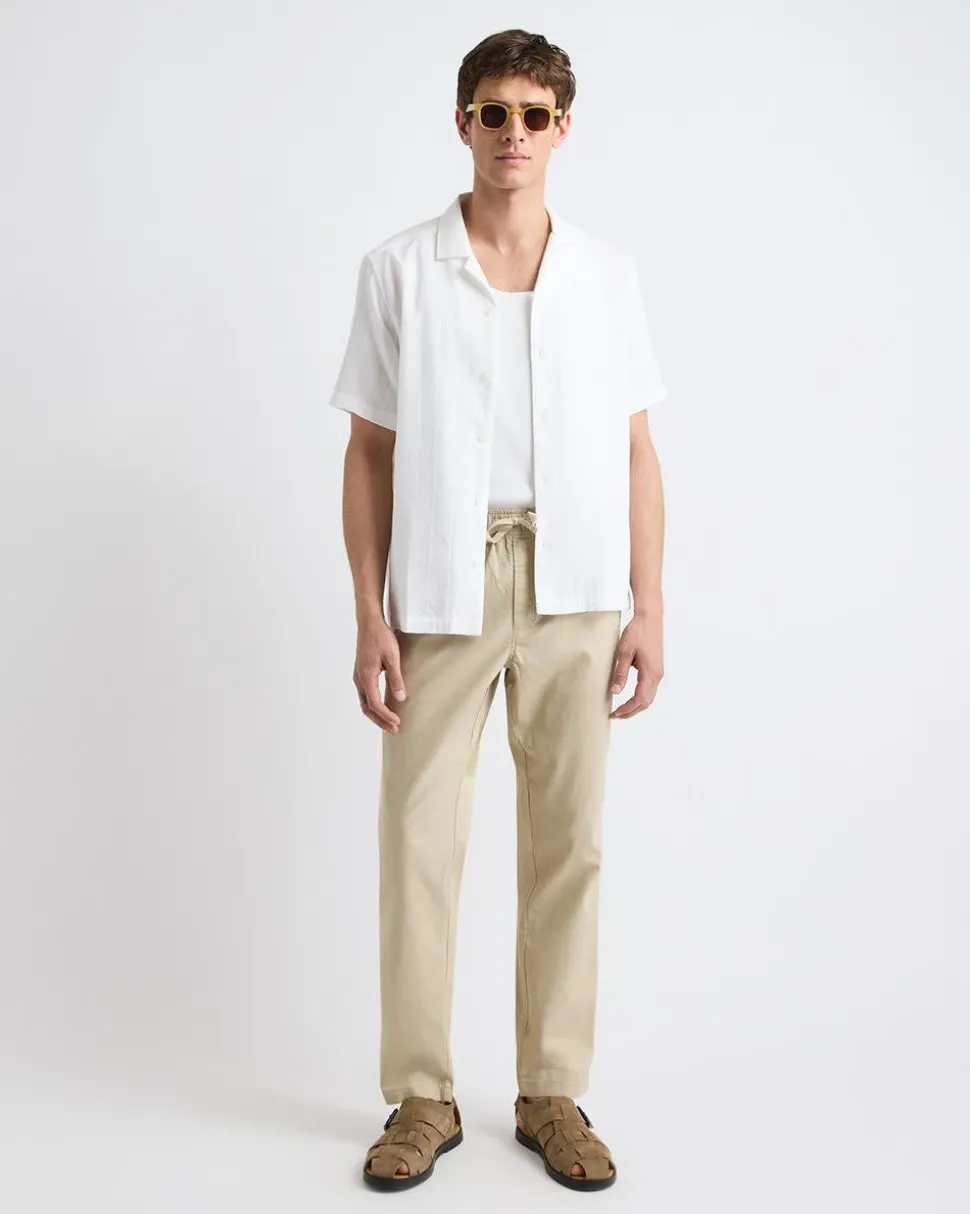 Linen-Blend Pants with Elastic Waistband and Drawstring