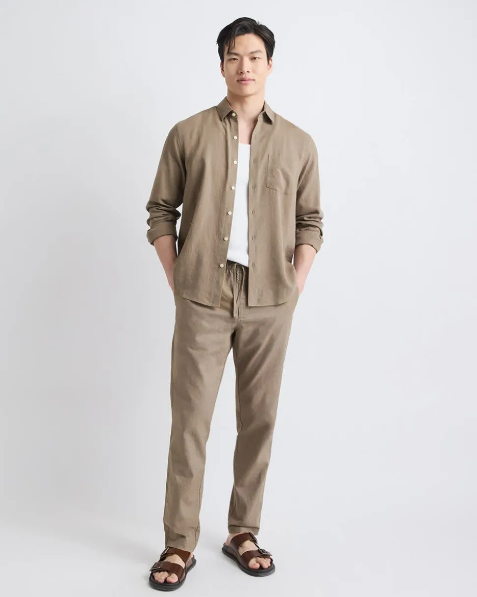 Linen-Blend Pants with Elastic Waistband and Drawstring