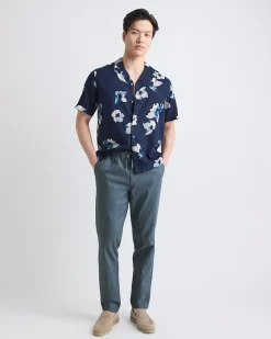 Linen-Blend Pants with Elastic Waistband and Drawstring
