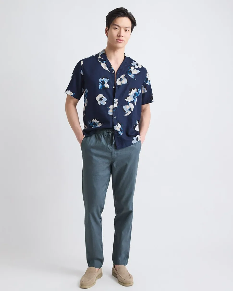 Linen-Blend Pants with Elastic Waistband and Drawstring
