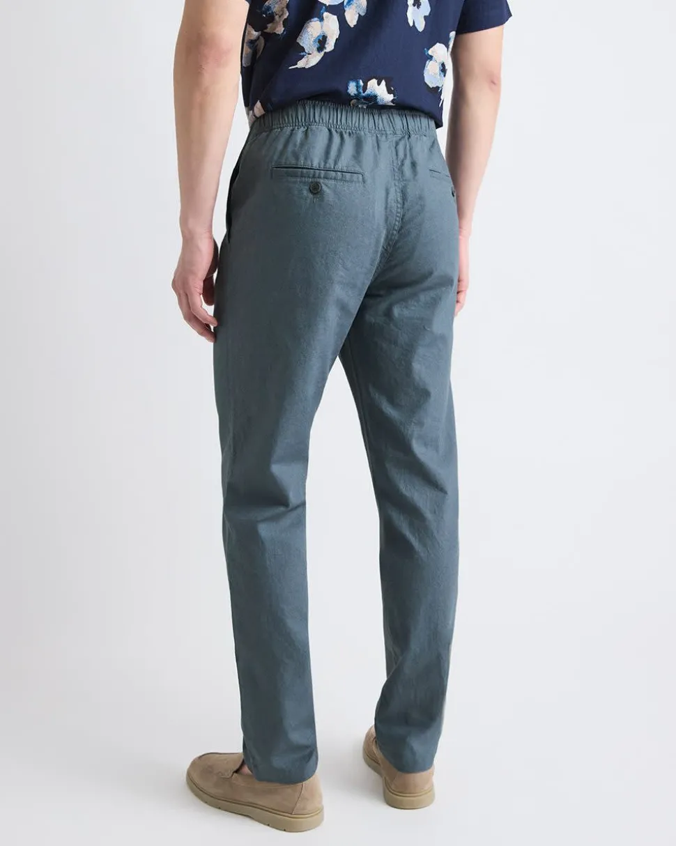 Linen-Blend Pants with Elastic Waistband and Drawstring