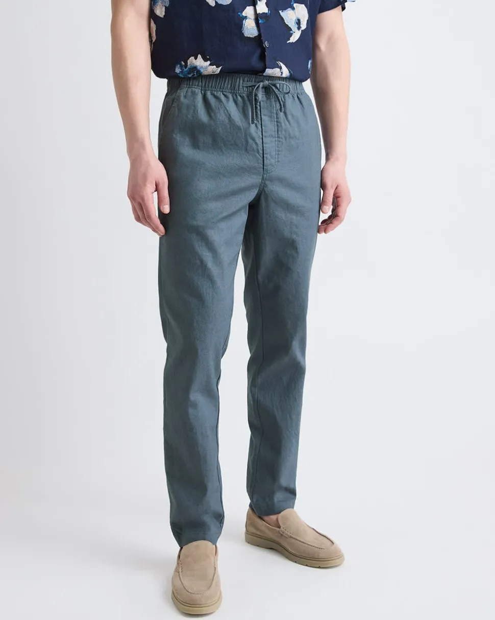 Linen-Blend Pants with Elastic Waistband and Drawstring