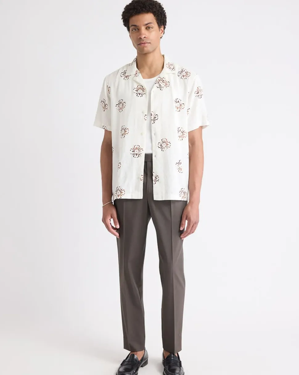 Linen-Blend Short-Sleeve Shirt with Camp Collar