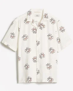 Linen-Blend Short-Sleeve Shirt with Camp Collar