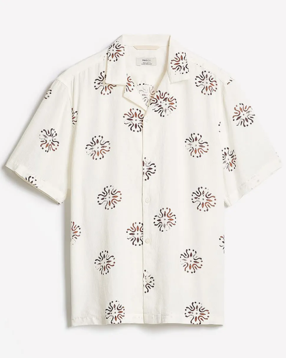Linen-Blend Short-Sleeve Shirt with Camp Collar