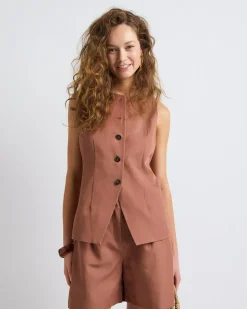 Linen-Blend Sleeveless Vest