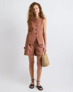 Linen-Blend Sleeveless Vest