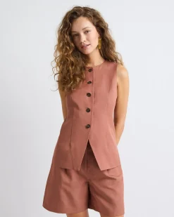 Linen-Blend Sleeveless Vest