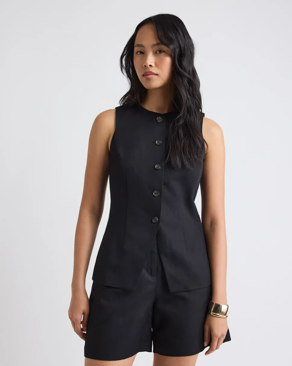 Linen-Blend Sleeveless Vest
