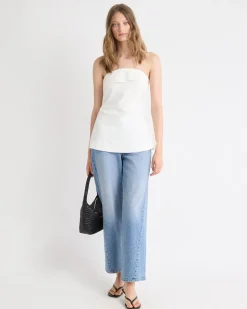 Linen-Blend Straight-Neck Tube Top