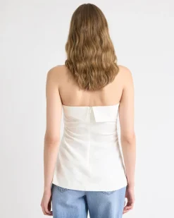 Linen-Blend Straight-Neck Tube Top